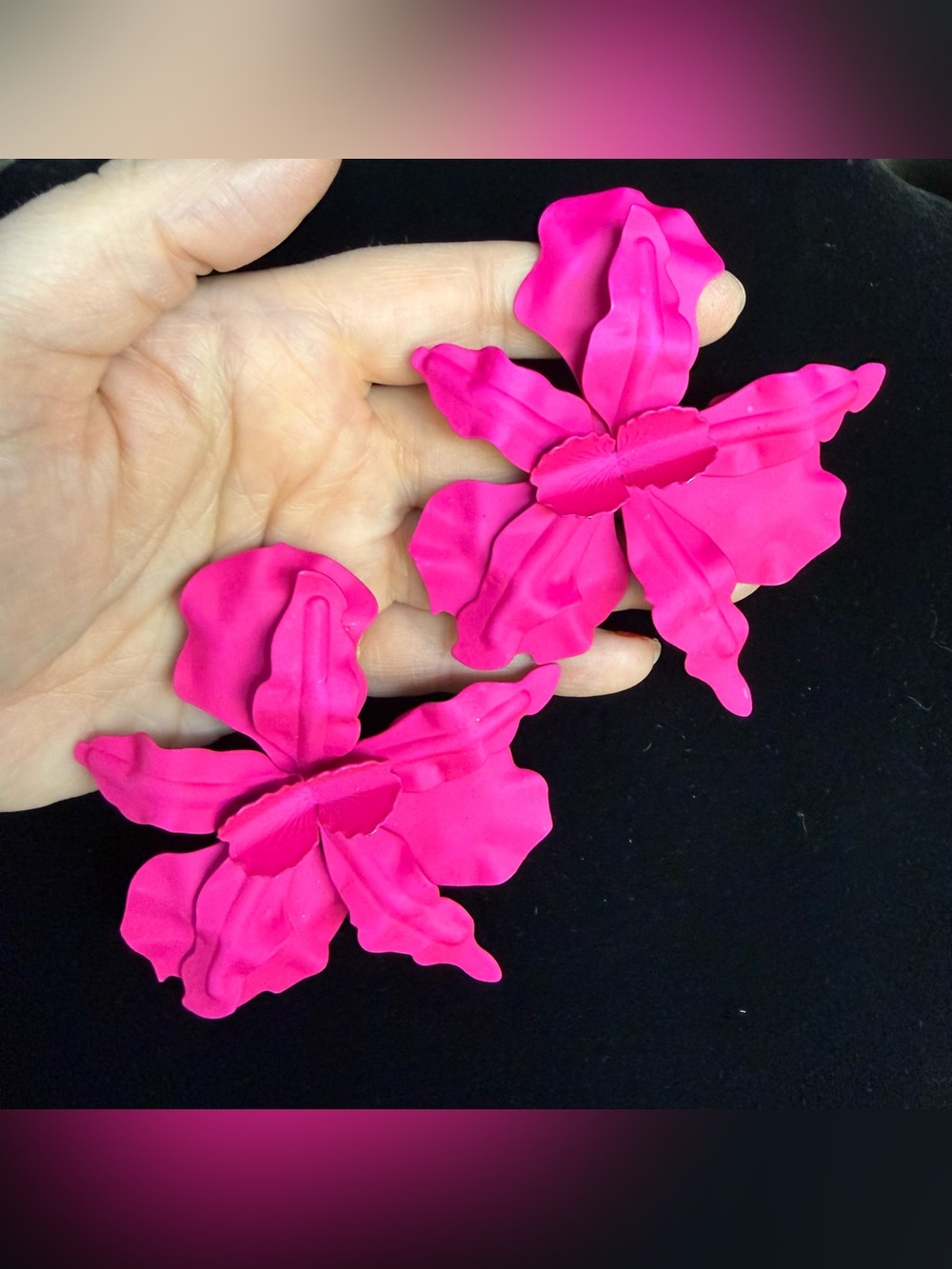 Oversized fuchsia pink orchid earrings